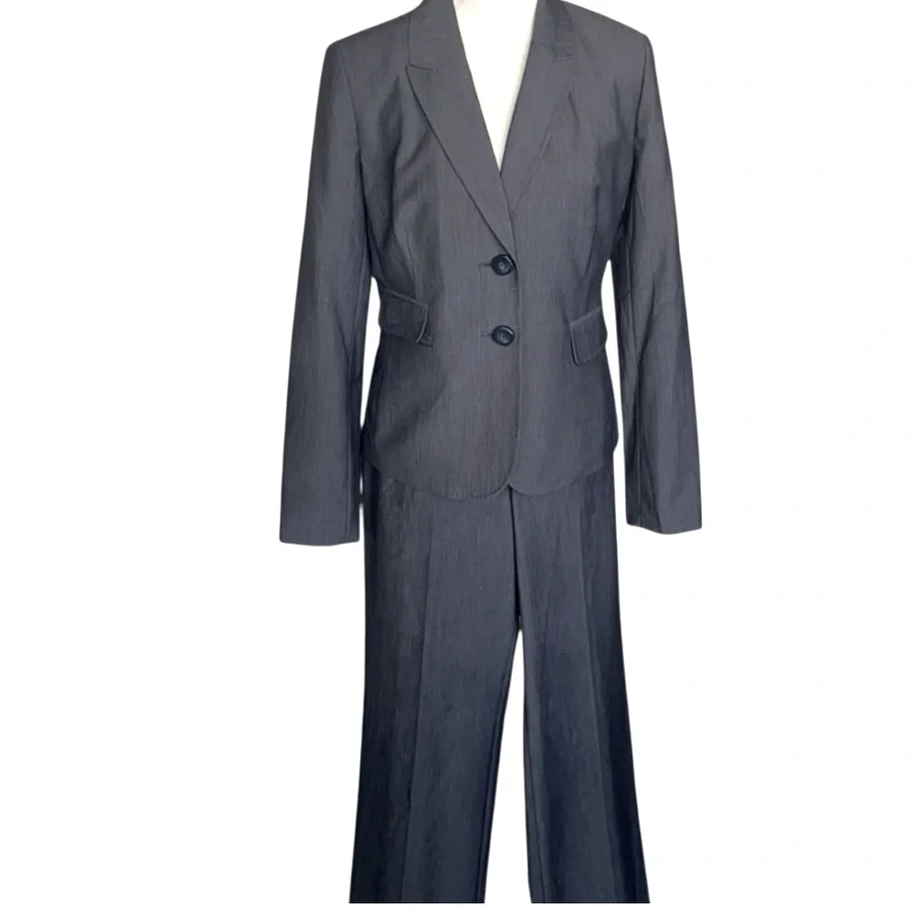 Nine West x Kasper Brown Tailored Pantsuit Polish Trousers Fitted Blazer Refined